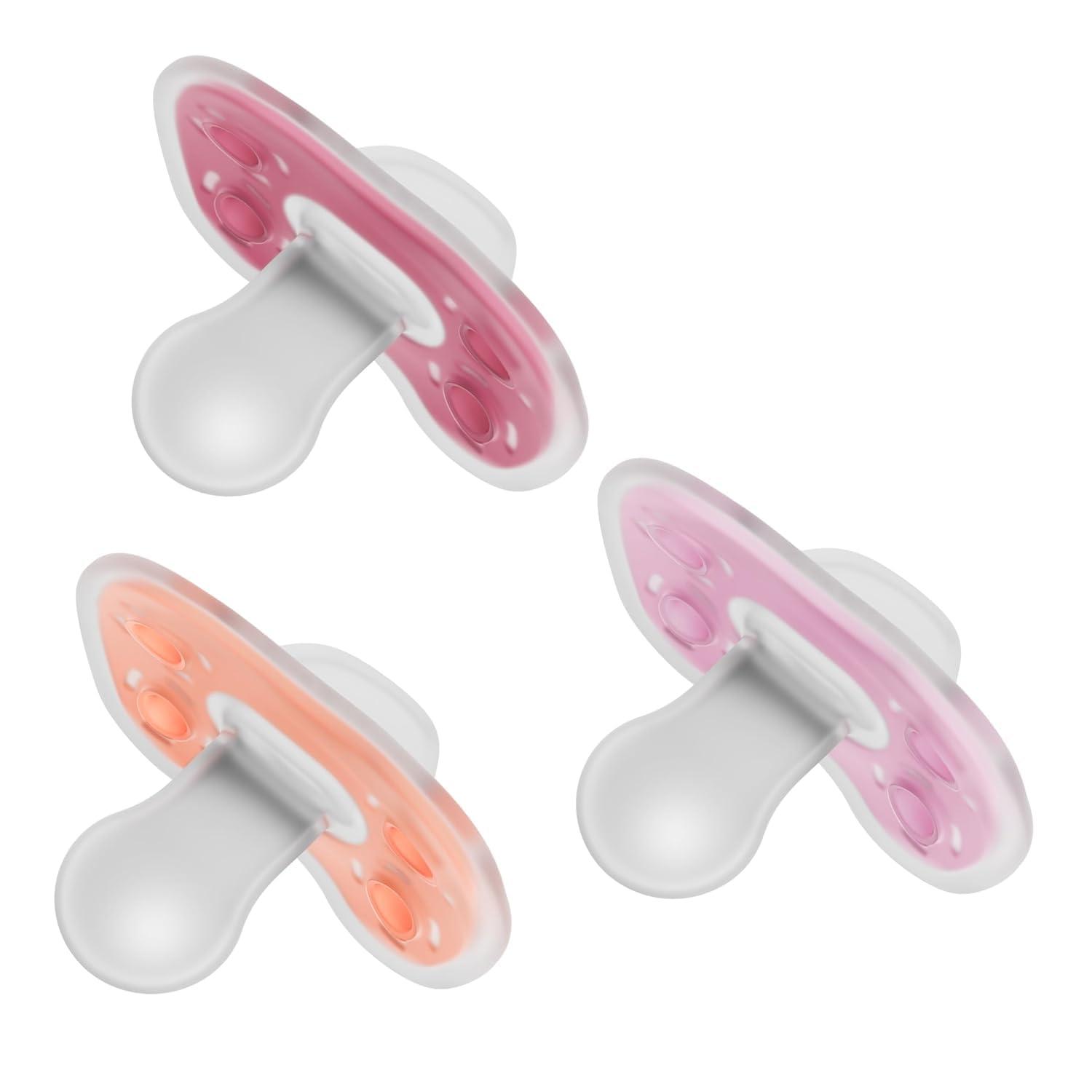 image:imageDr Browns Advantage OnePiece Silicone Baby Pacifier Fully Symmetrical Soother CoralLight PinkPink 618m BPA Free 3 Pack3 Pack  CoralLight PinkPink