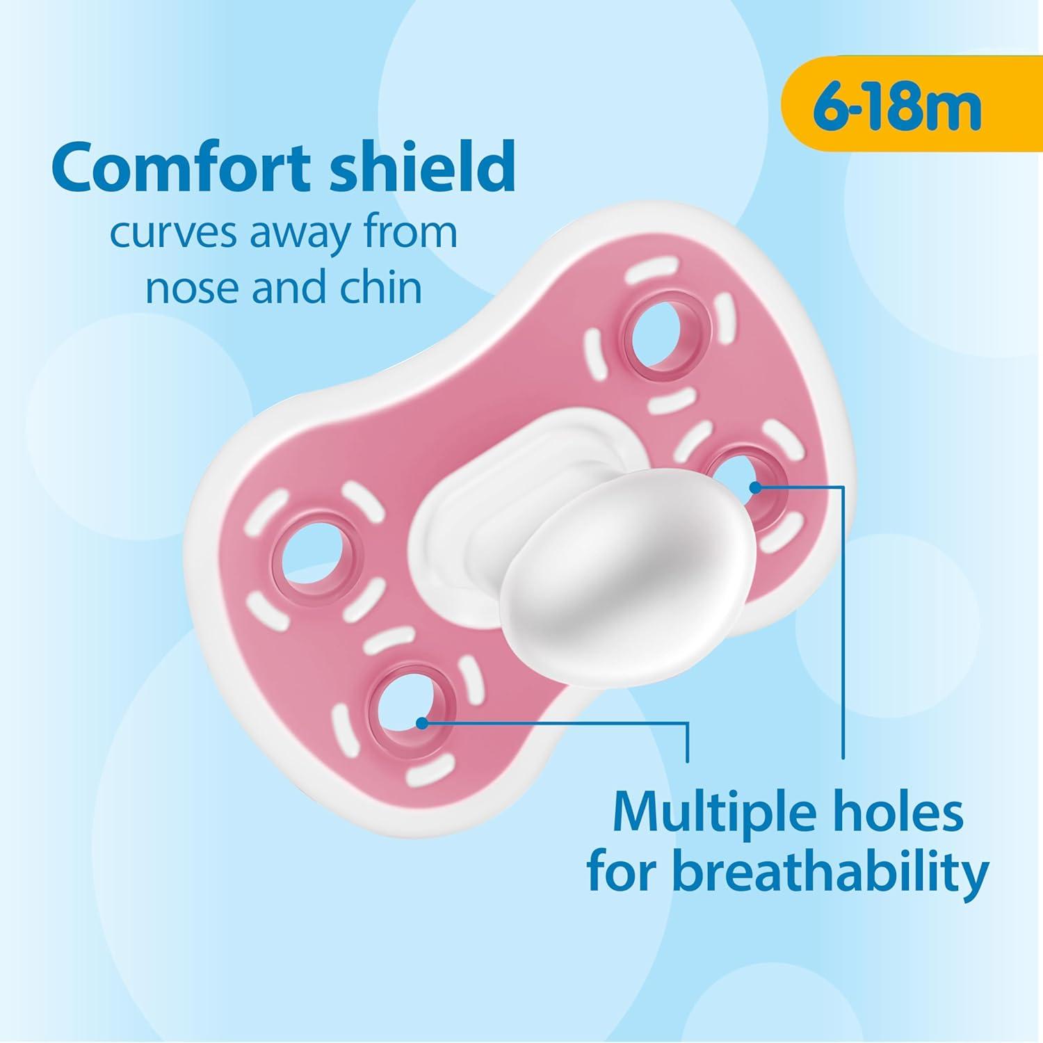 image:imageDr Browns Advantage OnePiece Silicone Baby Pacifier Fully Symmetrical Soother CoralLight PinkPink 618m BPA Free 3 Pack3 Pack  CoralLight PinkPink