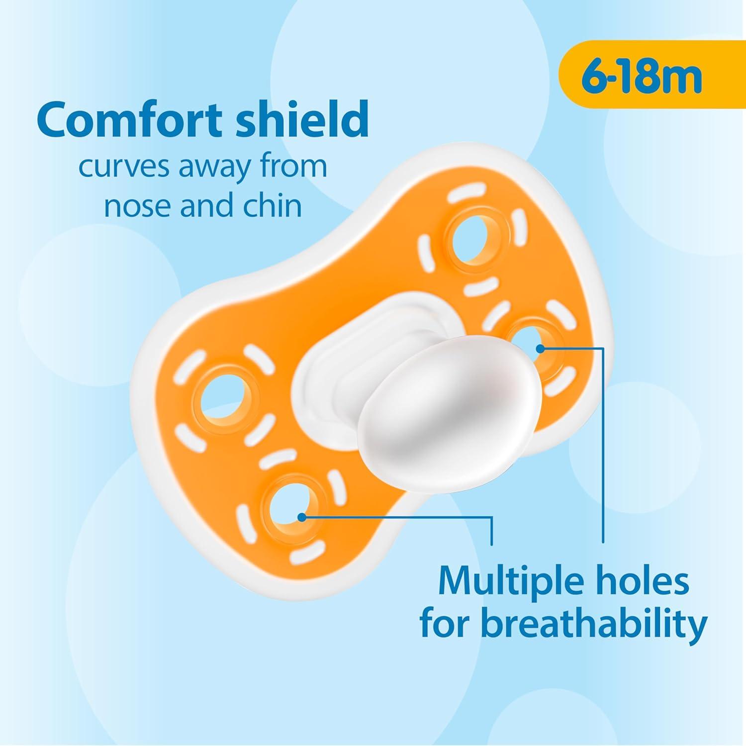 image:imageDr Browns Advantage OnePiece Silicone Baby Pacifier Fully Symmetrical Soother CoralLight PinkPink 618m BPA Free 3 Pack3 Pack  Dark BlueLight BlueOrange