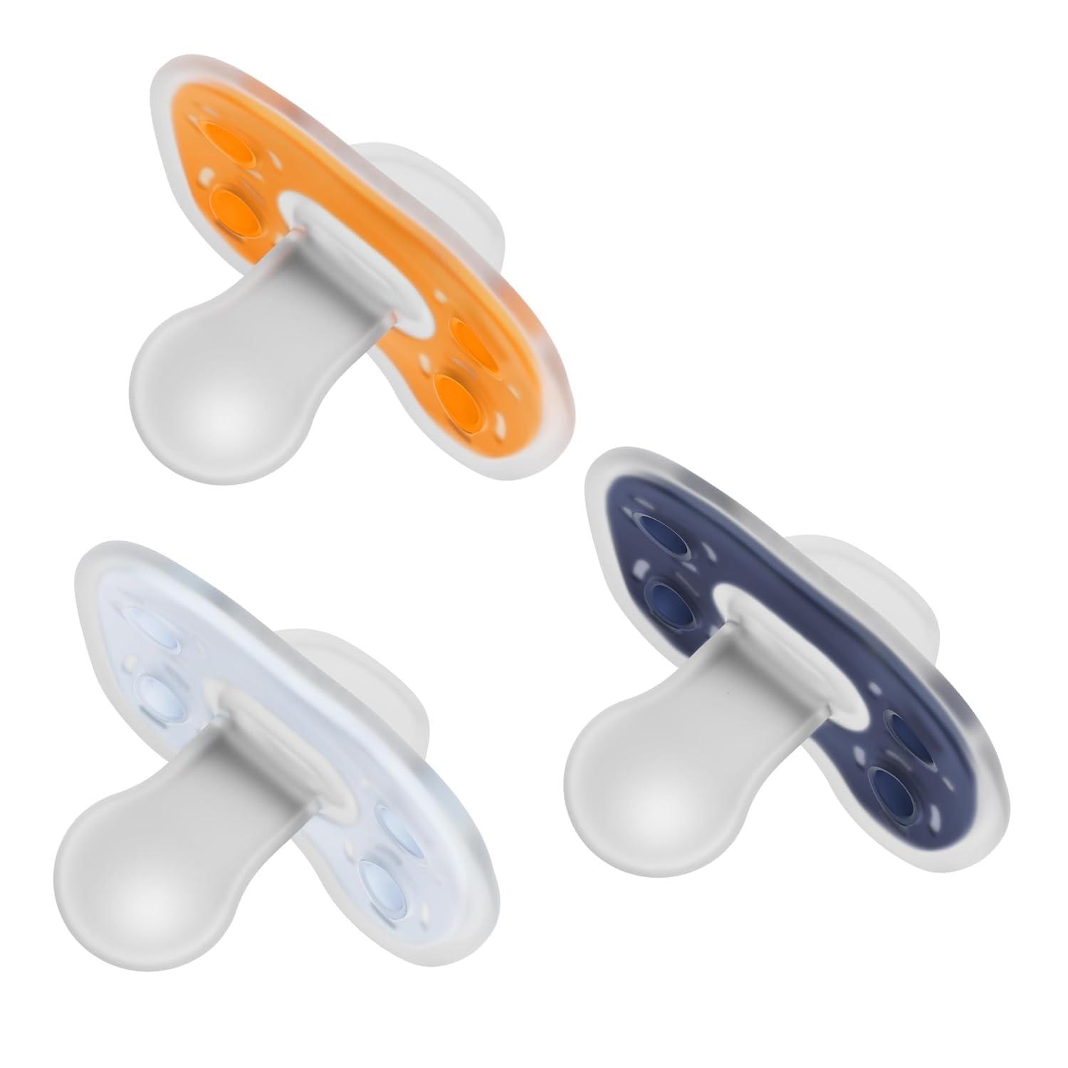 image:imageDr Browns Advantage OnePiece Silicone Baby Pacifier Fully Symmetrical Soother CoralLight PinkPink 618m BPA Free 3 Pack3 Pack  Dark BlueLight BlueOrange