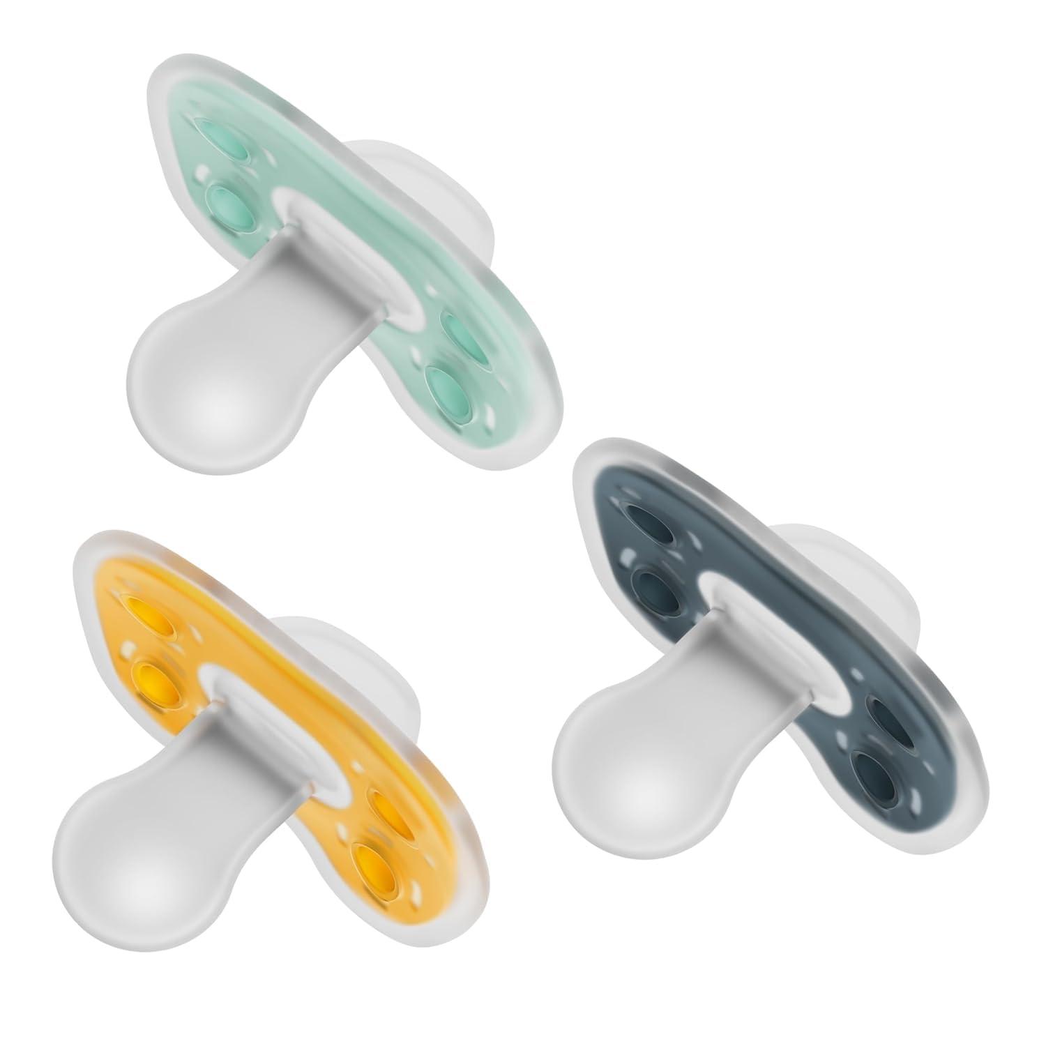 image:imageDr Browns Advantage OnePiece Silicone Baby Pacifier Fully Symmetrical Soother CoralLight PinkPink 618m BPA Free 3 Pack3 Pack  Dark GrayGreenYellow