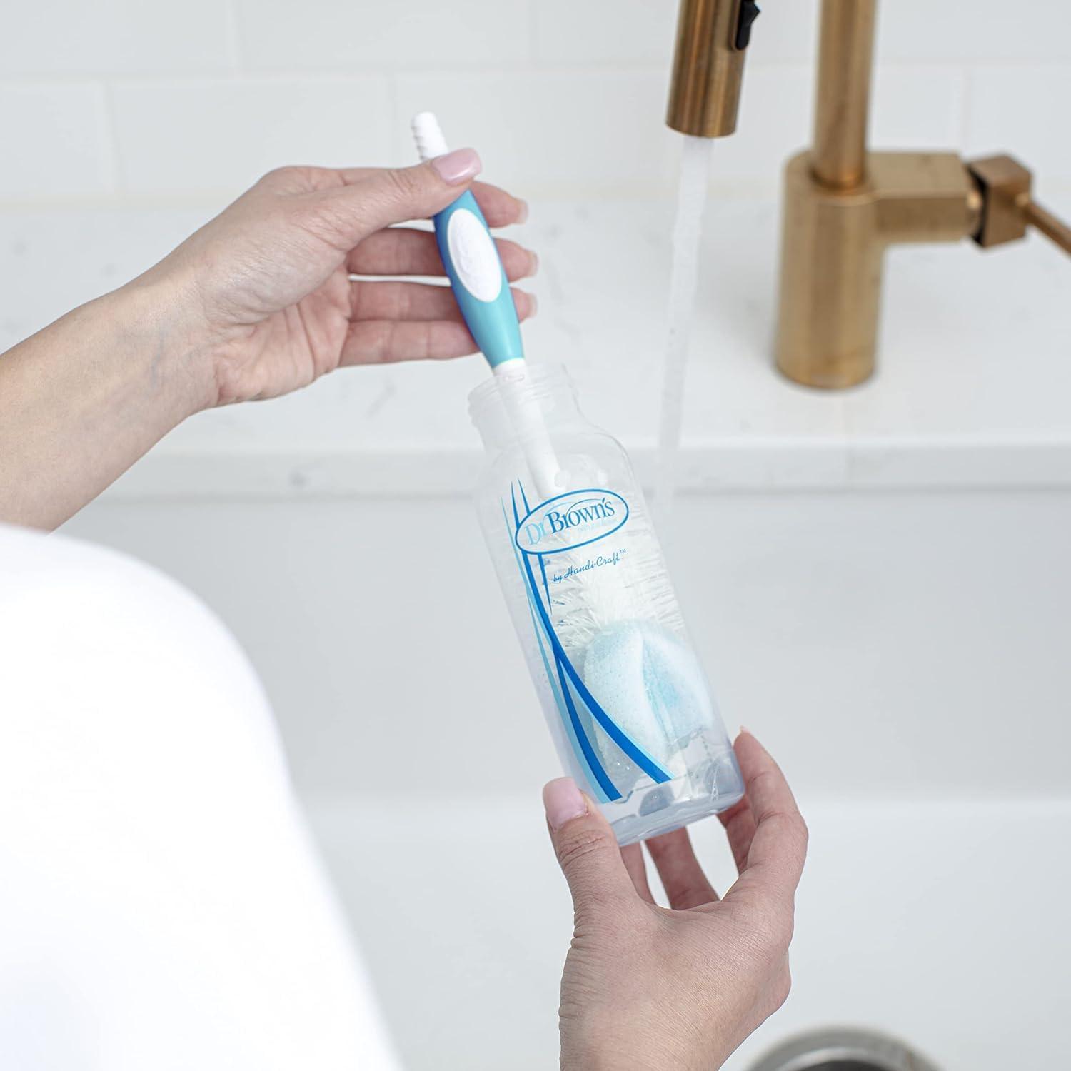 image:imageDr Browns AntiColic Options Narrow Glass Baby Bottle 4 oz Level 1 Slow Flow Nipple 2 Pack Bundle with Reusable Bottle Cleaning Brush Blue 1 Pack