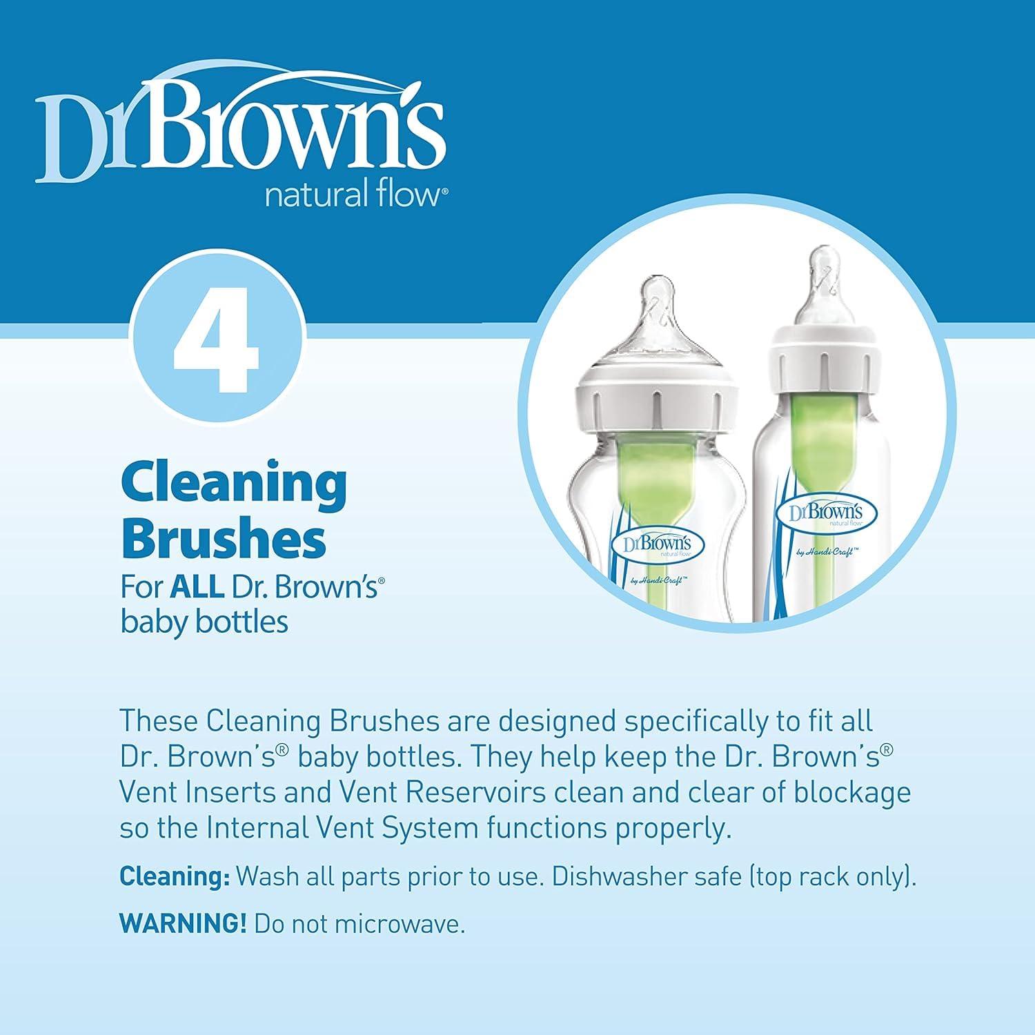 image:imageDr Browns AntiColic Options Narrow Glass Baby Bottle 8 oz250 mL 2 Pack with Level 1 Slow Flow Nipple 0m and Reusable Vent System Cleaning Bristle Brush 4 Pack