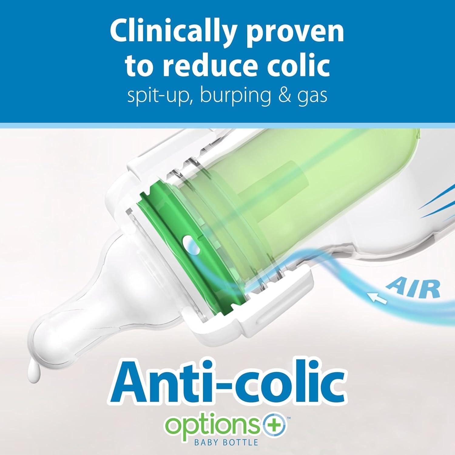 image:imageDr Browns AntiColic Options Narrow Glass Baby Bottle 8 oz250 mL 2 Pack with Level 1 Slow Flow Nipple 0m and Reusable Vent System Cleaning Bristle Brush 4 Pack