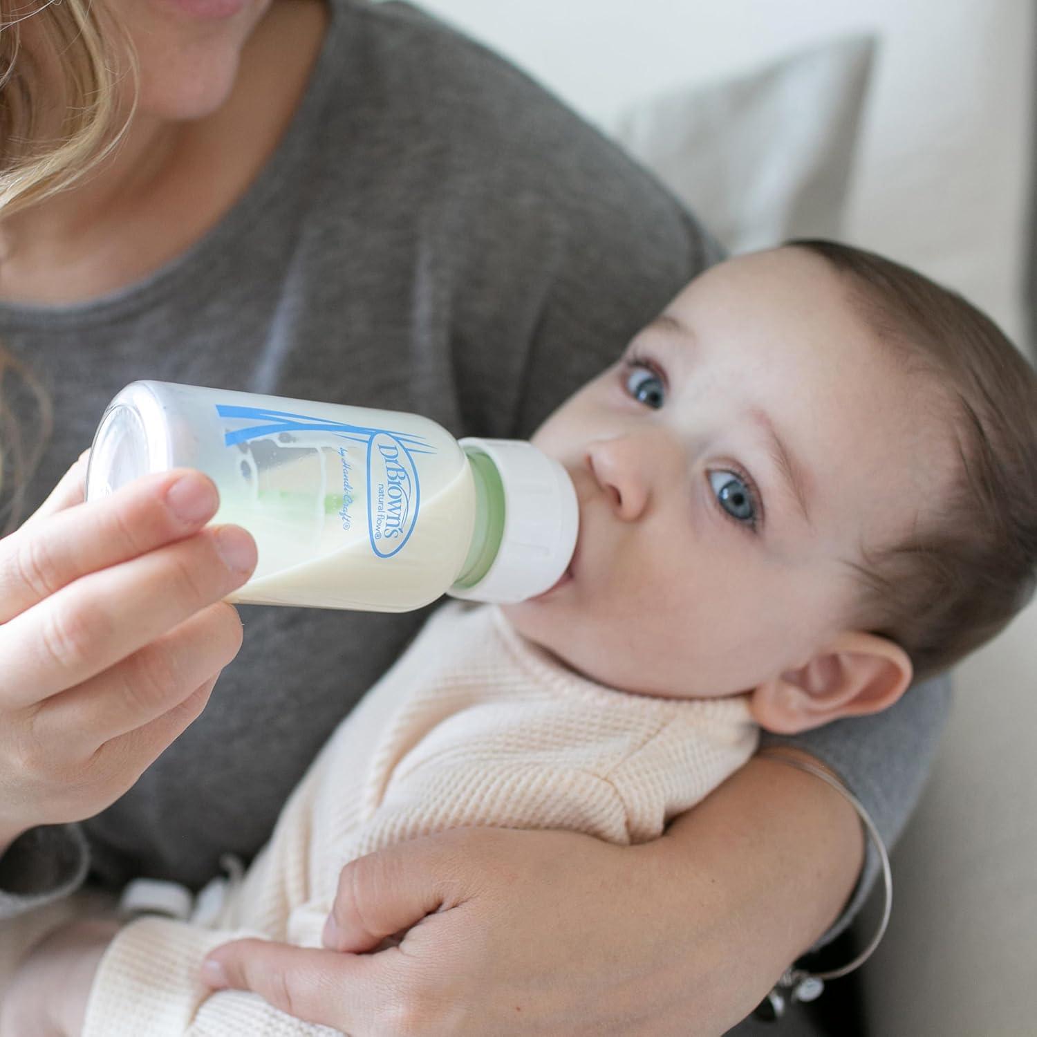 image:imageDr Browns AntiColic Options Narrow Glass Baby Bottle with Level 1 Slow Flow Nipple BPAFree 4 oz120mL 4PackClear Glass