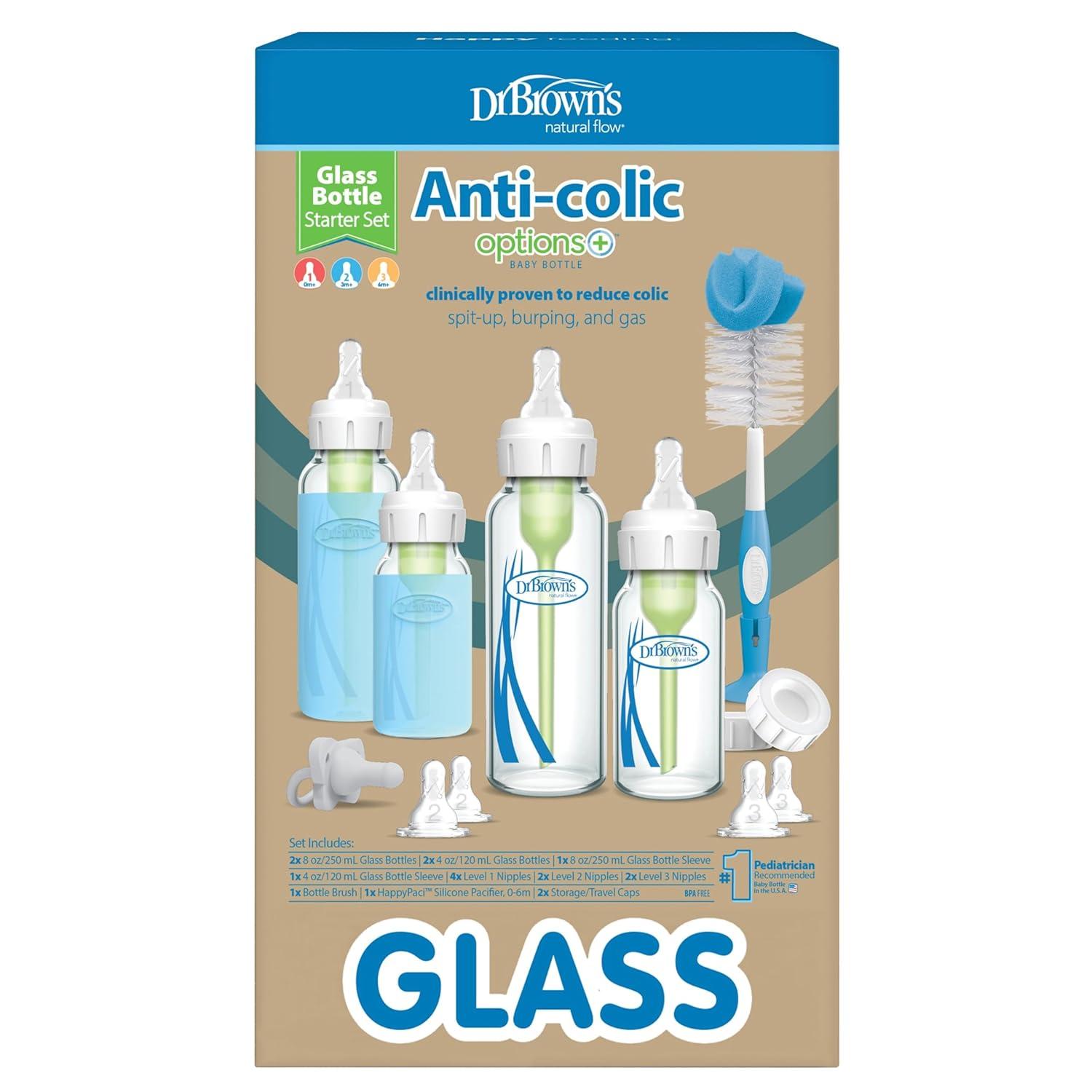 image:imageDr Browns AntiColic Options Narrow Glass Baby Bottle with Level 1 Slow Flow Nipple BPAFree 4 oz120mL 4PackClear Glass