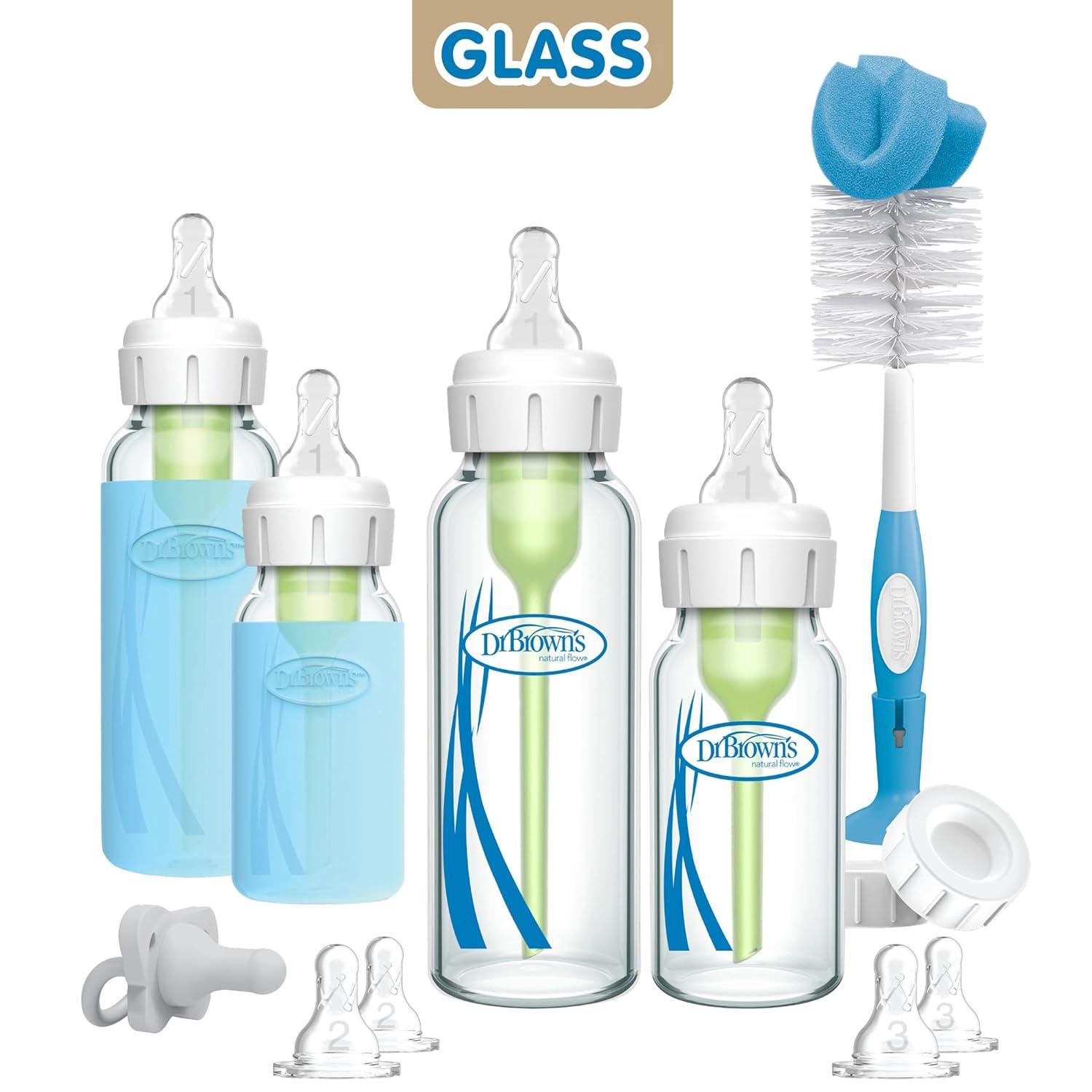image:imageDr Browns AntiColic Options Narrow Glass Baby Bottle with Level 1 Slow Flow Nipple BPAFree 4 oz120mL 4PackClear Glass