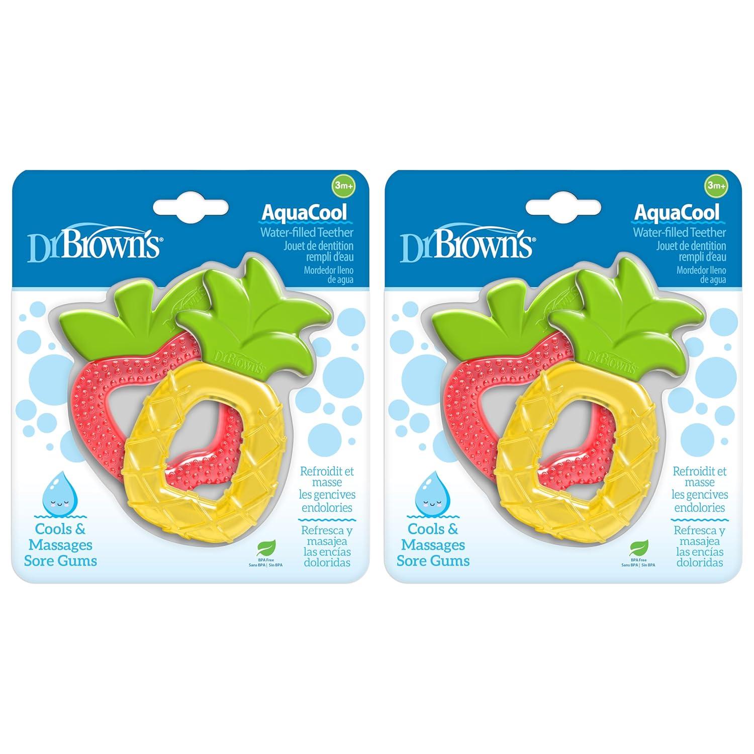 image:imageDr Browns AquaCool WaterFilled Teether Cooling Baby Teether Toy for Sore Gums Green Cactus BPAFree 3m 2PackApple Pineapple