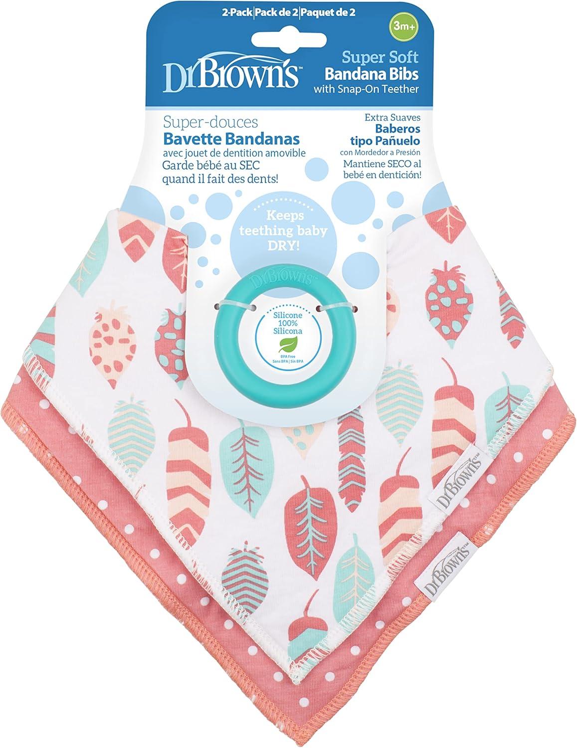image:imageDr Browns Baby Dr Browns Baby Bandana Bib With Snapon Removable Teether Teething amp Drooling 3mDots Feathers
