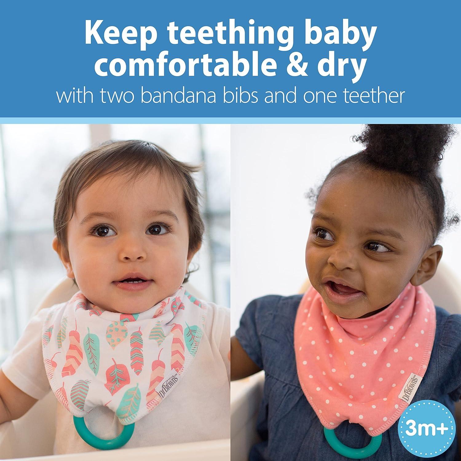 image:imageDr Browns Baby Dr Browns Baby Bandana Bib With Snapon Removable Teether Teething amp Drooling 3mDots Feathers