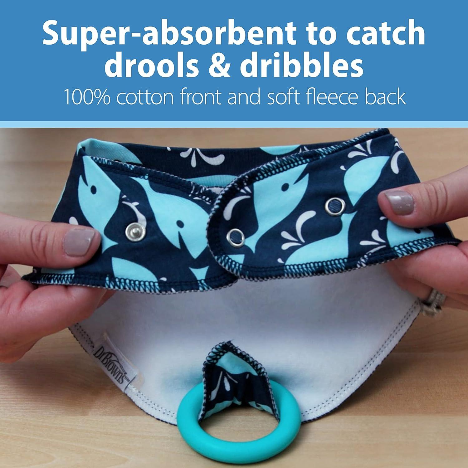 image:imageDr Browns Baby Dr Browns Baby Bandana Bib With Snapon Removable Teether Teething amp Drooling 3mDots Feathers