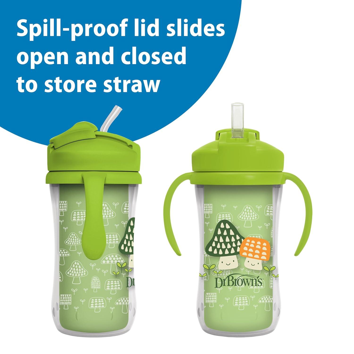 image:imageDr Browns Milestones Insulated Sippy Cup with Straw and Handles SpillProof Tumbler with Lid 2Pack Green amp Purple 10 oz300 mL BPA Free 12mBlueGreen