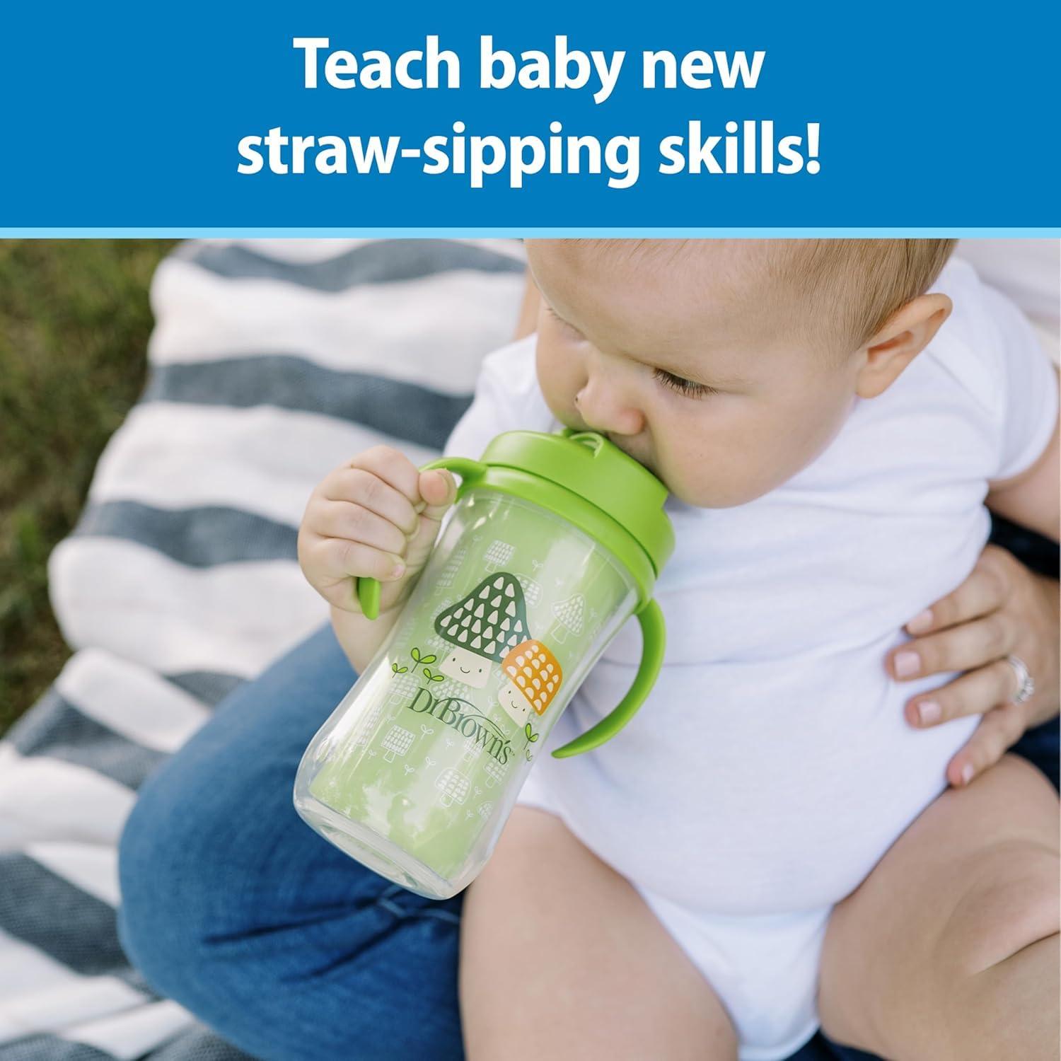image:imageDr Browns Milestones Insulated Sippy Cup with Straw and Handles SpillProof Tumbler with Lid 2Pack Green amp Purple 10 oz300 mL BPA Free 12mBlueGreenPinkPurple