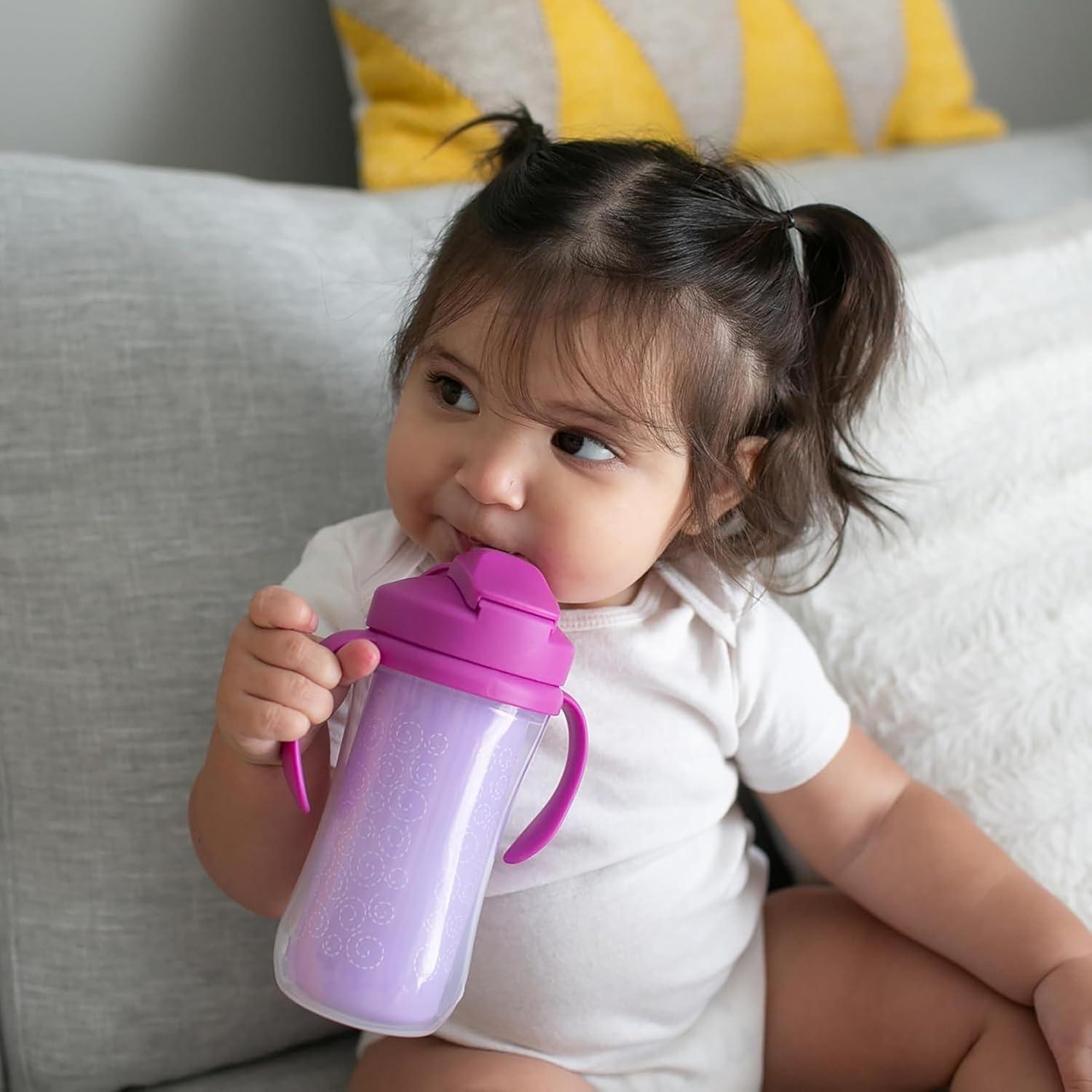 image:imageDr Browns Milestones Insulated Sippy Cup with Straw and Handles SpillProof Tumbler with Lid 2Pack Green amp Purple 10 oz300 mL BPA Free 12mBlueGreenPinkPurple