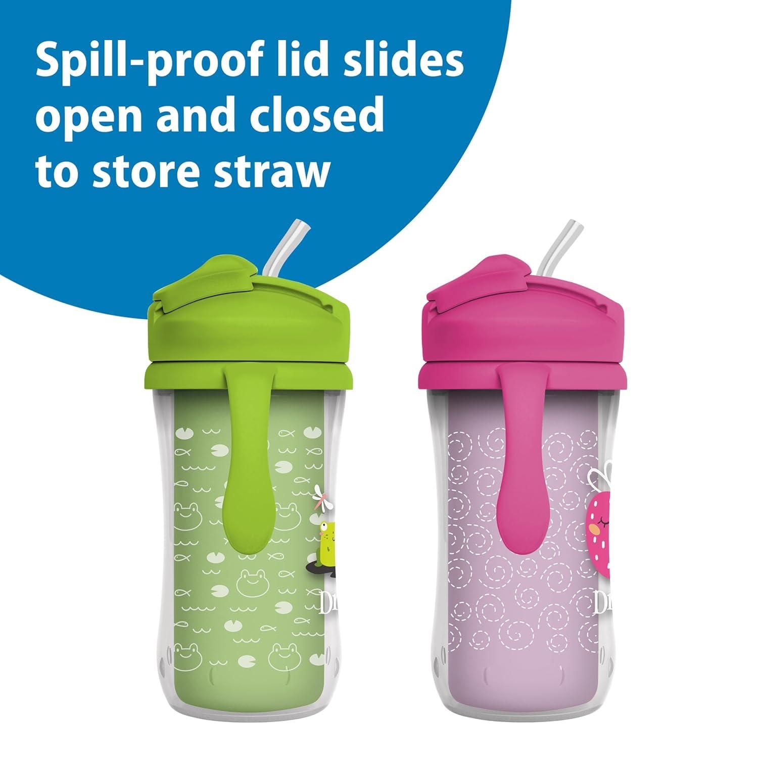 image:imageDr Browns Milestones Insulated Sippy Cup with Straw and Handles SpillProof Tumbler with Lid 2Pack Green amp Purple 10 oz300 mL BPA Free 12mBlueGreenPinkPurple