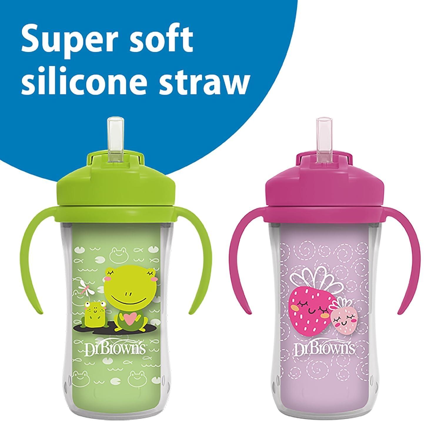 image:imageDr Browns Milestones Insulated Sippy Cup with Straw and Handles SpillProof Tumbler with Lid 2Pack Green amp Purple 10 oz300 mL BPA Free 12mBlueGreenPinkPurple