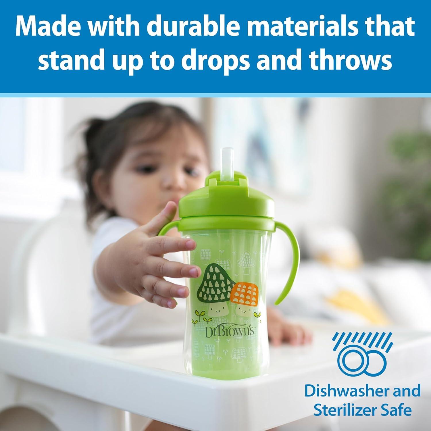 image:imageDr Browns Milestones Insulated Sippy Cup with Straw and Handles SpillProof Tumbler with Lid 2Pack Green amp Purple 10 oz300 mL BPA Free 12mBlueGreenPinkPurple