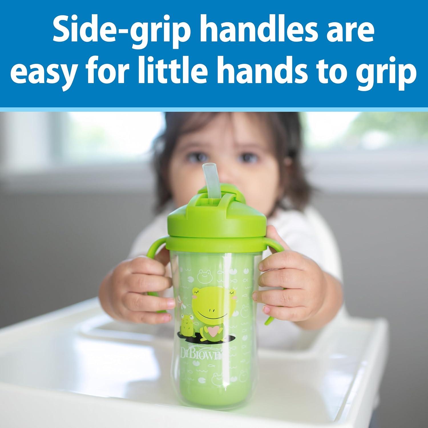 image:imageDr Browns Milestones Insulated Sippy Cup with Straw and Handles SpillProof Tumbler with Lid 2Pack Green amp Purple 10 oz300 mL BPA Free 12mGreenPurple