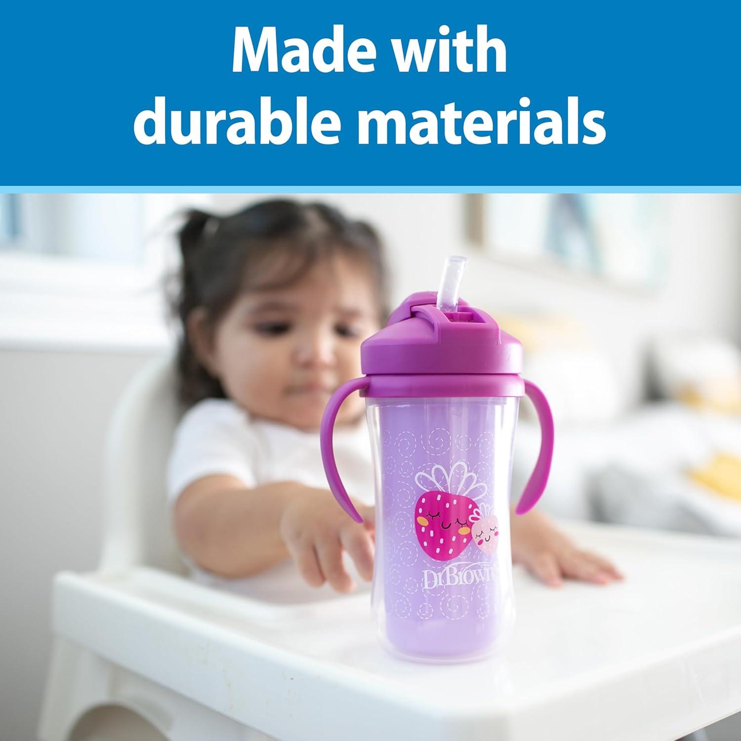 image:imageDr Browns Milestones Insulated Sippy Cup with Straw and Handles SpillProof Tumbler with Lid 2Pack Green amp Purple 10 oz300 mL BPA Free 12mGreenPurple