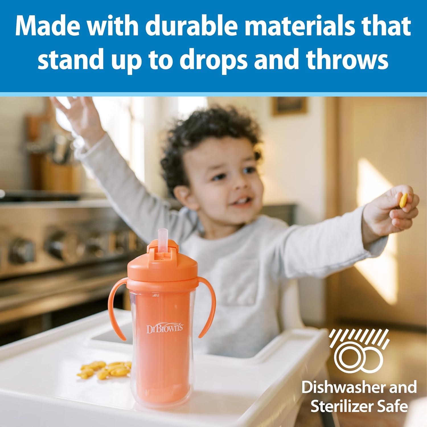 image:imageDr Browns Milestones Insulated Sippy Cup with Straw and Handles SpillProof Tumbler with Lid PinkCoral 10 oz300 mL BPAFree 12m 2PackPinkCoral
