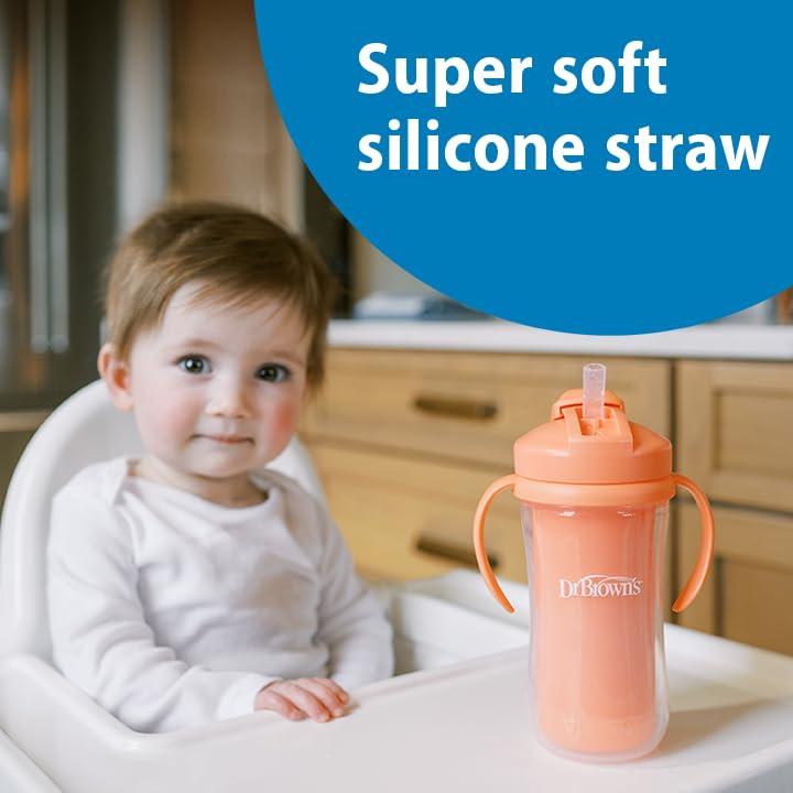 image:imageDr Browns Milestones Insulated Sippy Cup with Straw and Handles SpillProof Tumbler with Lid PinkCoral 10 oz300 mL BPAFree 12m 2PackPinkCoral