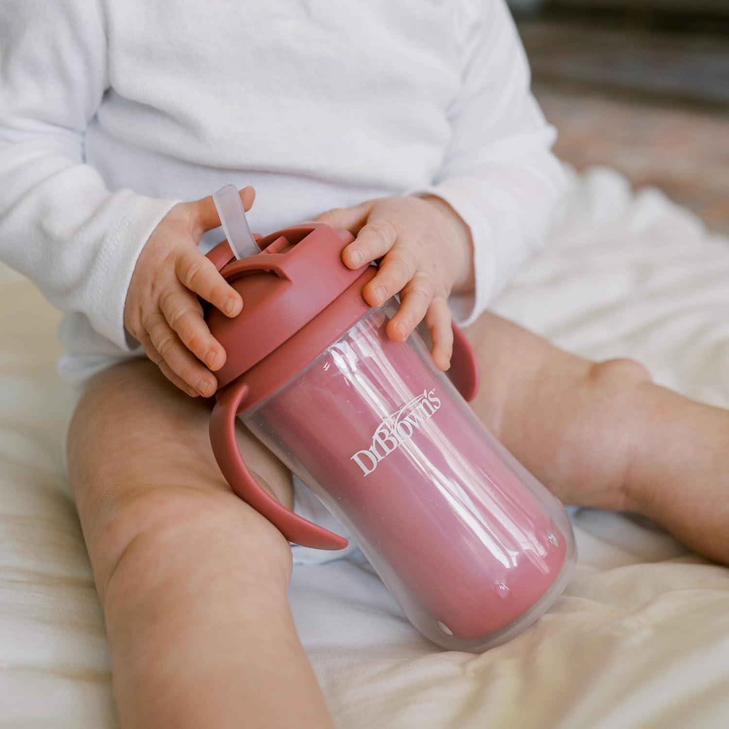 image:imageDr Browns Milestones Insulated Sippy Cup with Straw and Handles SpillProof Tumbler with Lid PinkCoral 10 oz300 mL BPAFree 12m 2PackPinkOrangeGreenGreen