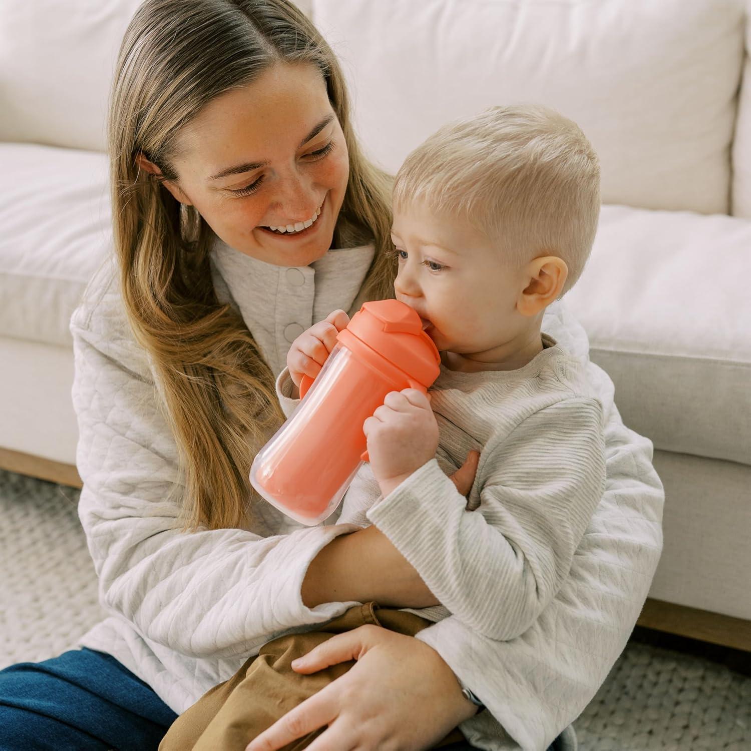 image:imageDr Browns Milestones Insulated Sippy Cup with Straw and Handles SpillProof Tumbler with Lid PinkCoral 10 oz300 mL BPAFree 12m 2PackPinkOrangeGreenPurple