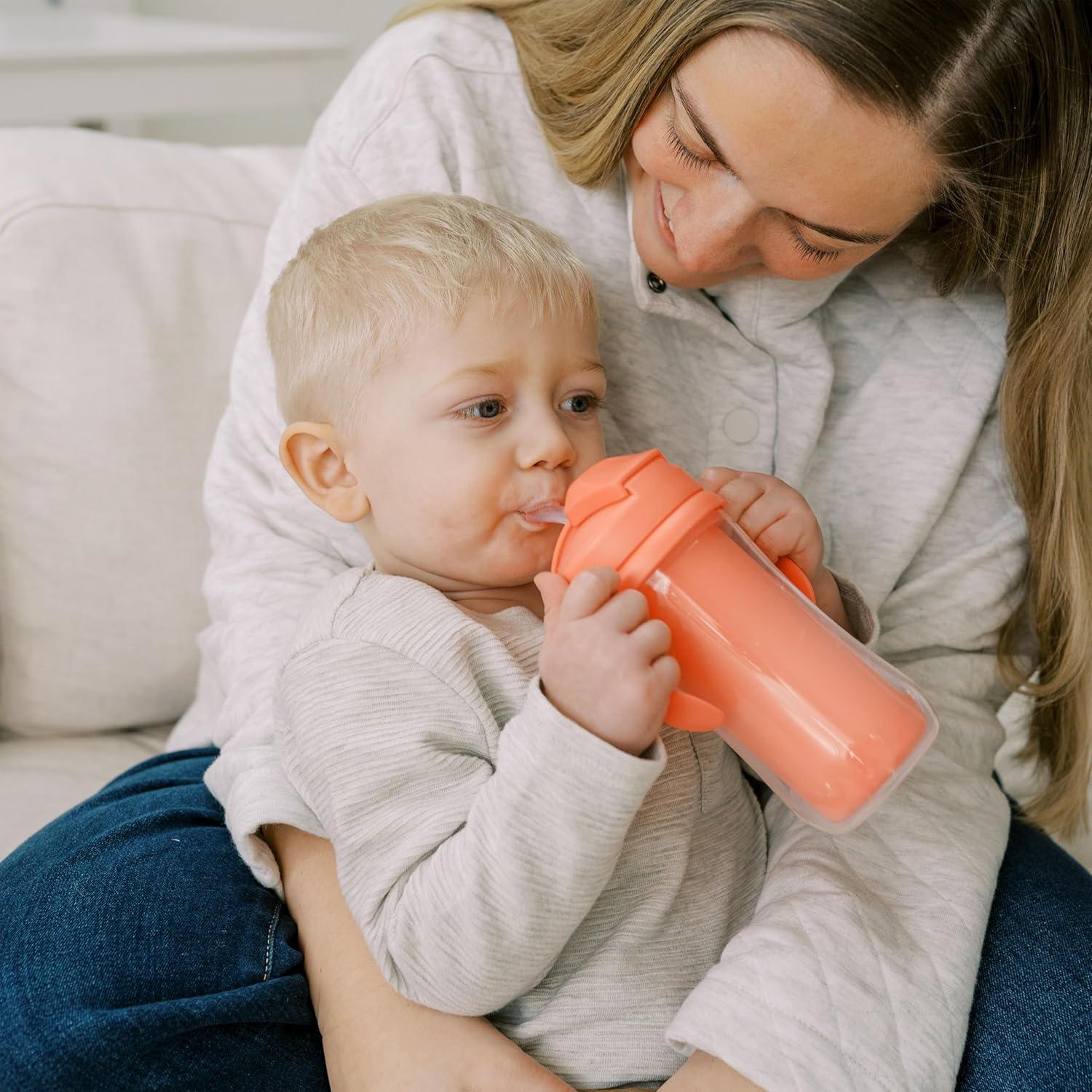 image:imageDr Browns Milestones Insulated Sippy Cup with Straw and Handles SpillProof Tumbler with Lid PinkCoral 10 oz300 mL BPAFree 12m 2PackPinkOrangeGreenPurple