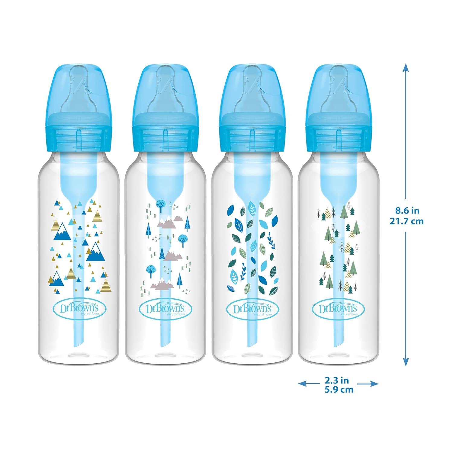 image:imageDr Browns Natural Flow AntiColic Options Narrow Baby Bottle Dream Adventure 8 oz250 mL with Level 1 Slow Flow Nipples 0m 4 PackBlue Nature 8 oz 4 Pack