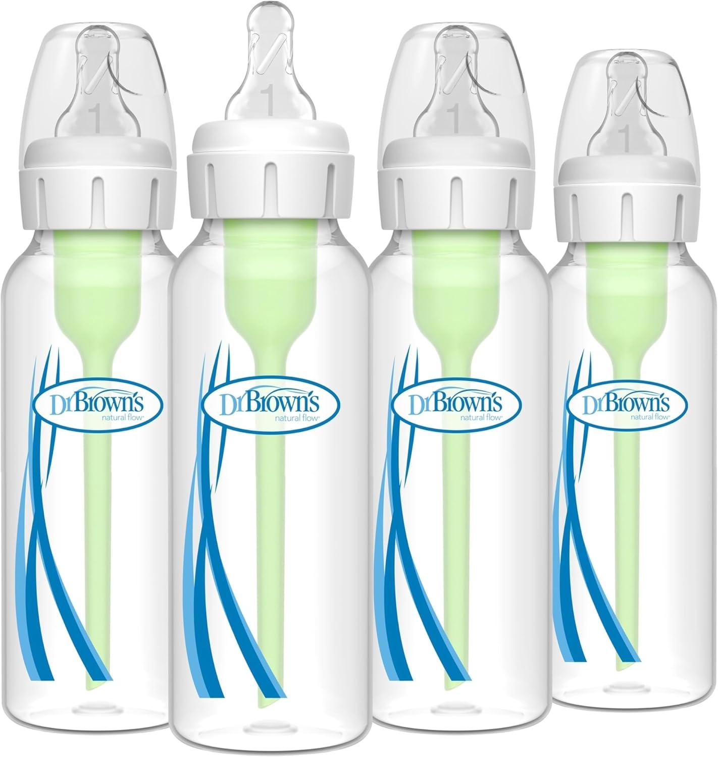 image:imageDr Browns Natural Flow AntiColic Options Narrow Baby Bottle Dream Adventure 8 oz250 mL with Level 1 Slow Flow Nipples 0m 4 PackClear 8 oz 4 Pack