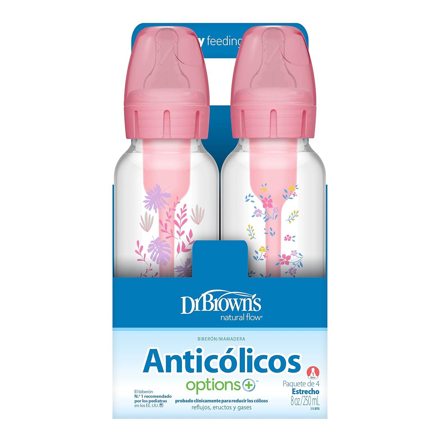 image:imageDr Browns Natural Flow AntiColic Options Narrow Baby Bottle Dream Adventure 8 oz250 mL with Level 1 Slow Flow Nipples 0m 4 PackPink Floral 8 oz 4 Pack