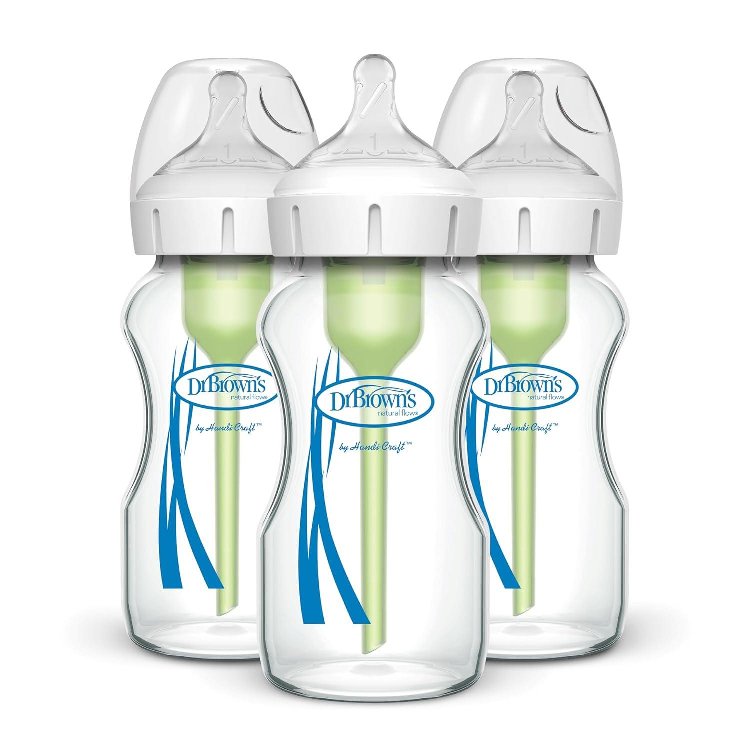 image:imageDr Browns Natural Flow AntiColic Options WideNeck Glass Baby Bottles 9 oz270 mL amp Natural Flow AntiColic Options Narrow Glass Baby Bottle 8 oz250 mL