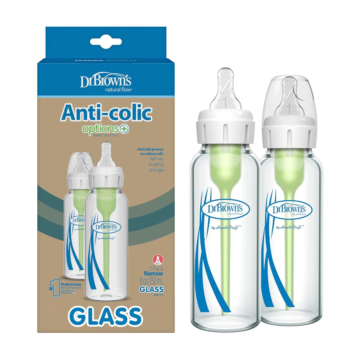 image:imageDr Browns Natural Flow AntiColic Options WideNeck Glass Baby Bottles 9 oz270 mL amp Natural Flow AntiColic Options Narrow Glass Baby Bottle 8 oz250 mL
