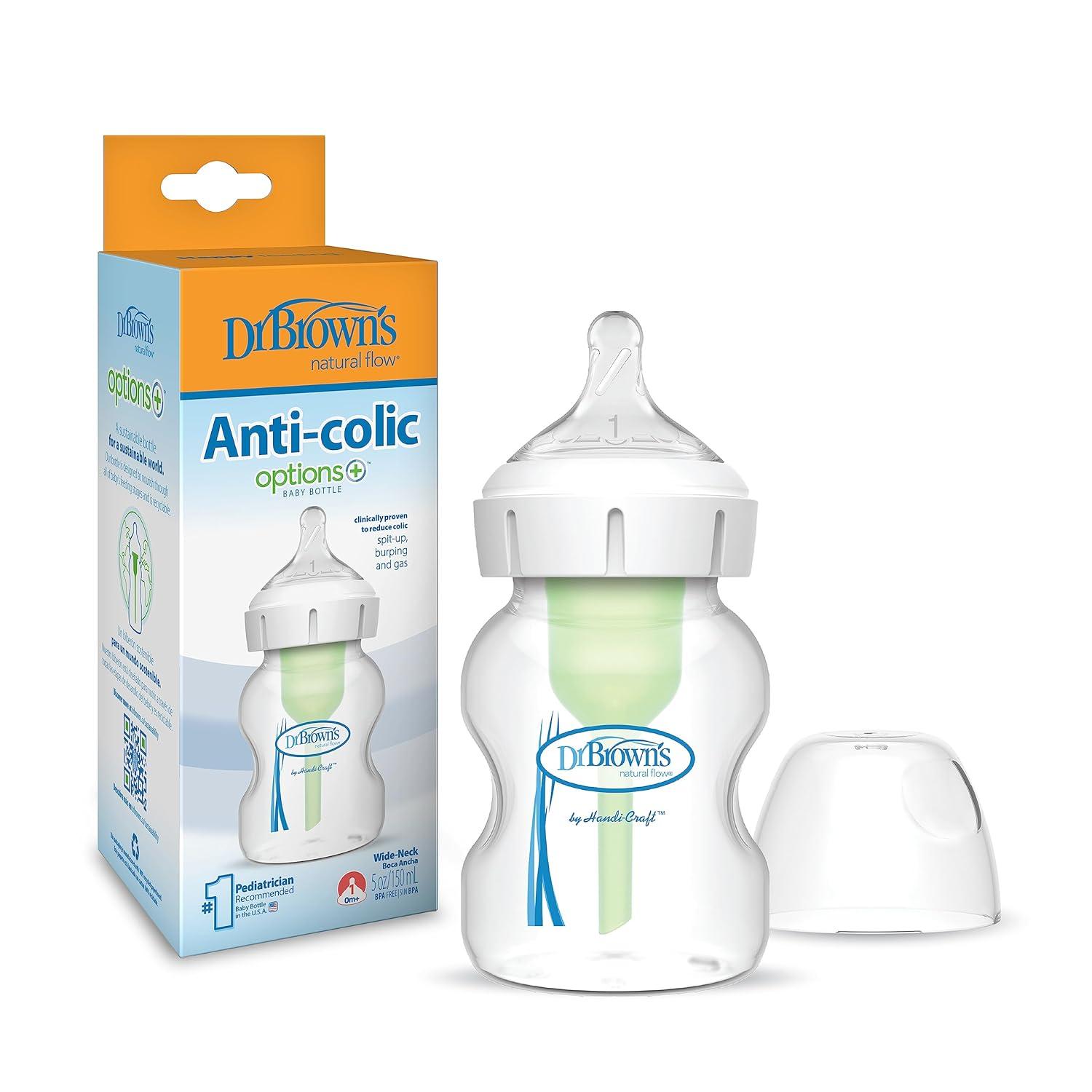 image:imageDr Browns Natural Flow AntiColic OptionsWideNeck Baby Bottle 5 oz150 mL Level 1 Nipple amp Natural Flow AntiColic Options Narrow Glass Baby Bottle 4 oz120 mL5 oz 1 Pack