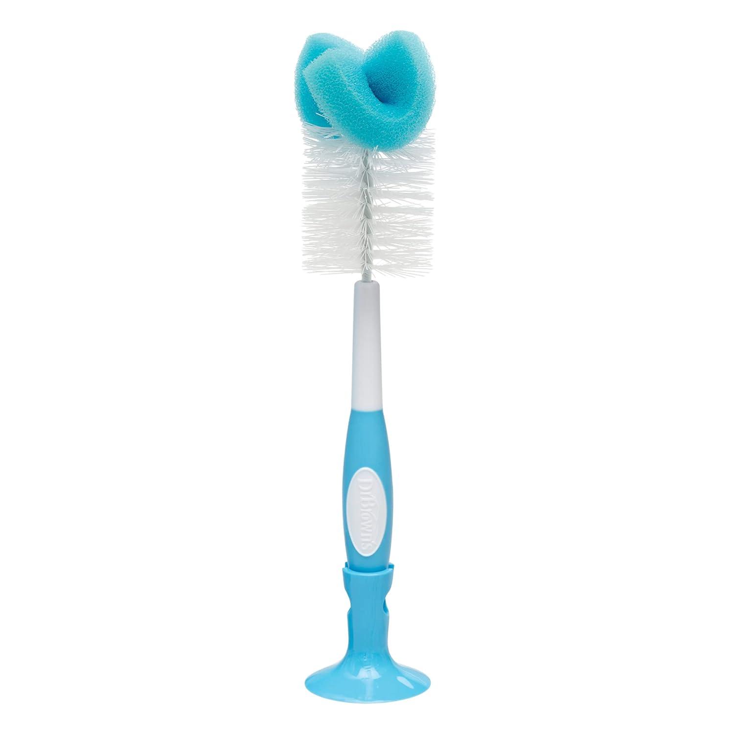 image:imageDr Browns Natural Flow Options Narrow Glass Baby Bottles 8oz 2Pack and Dr Browns Reusable Sponge Baby Bottle Cleaning Brush with Suction Cup Stand Scrubber and Nipple Cleaner Blue 1Pack Bundle