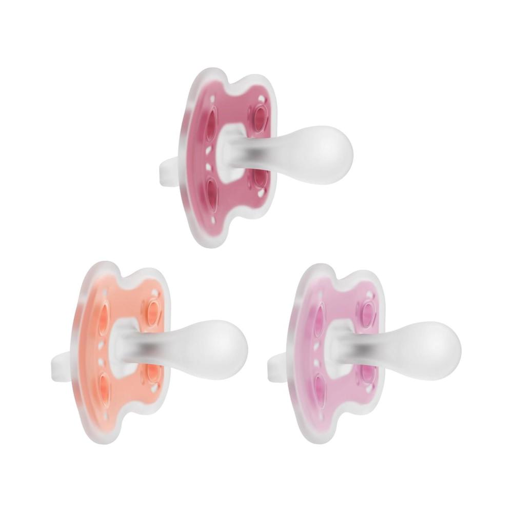 image:imageDr Browns Advantage OnePiece Silicone Baby Pacifier Fully Symmetrical Soother CoralLight PinkPink 618m BPA Free 3 Pack3 Pack  CoralLight PinkPink