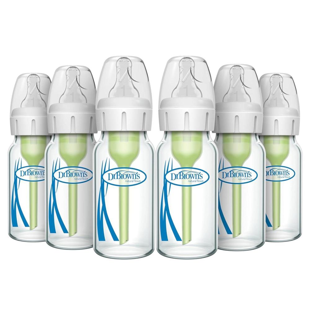 image:imageDr Browns AntiColic Options Narrow Glass Baby Bottle 4 oz120 mL with Level 1 Slow Flow Nipple 2Pack and 4Pack 0m