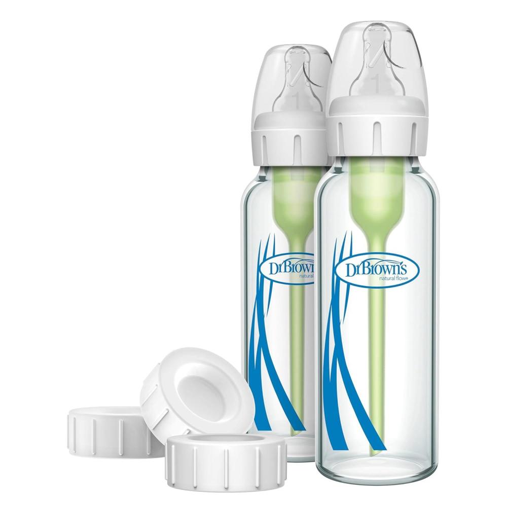 image:imageDr Browns AntiColic Options Narrow Glass Baby Bottle 8 oz250 mL and Travel and Storage Baby Bottle Caps for and Options Baby Bottles 3Pack NarrowClear