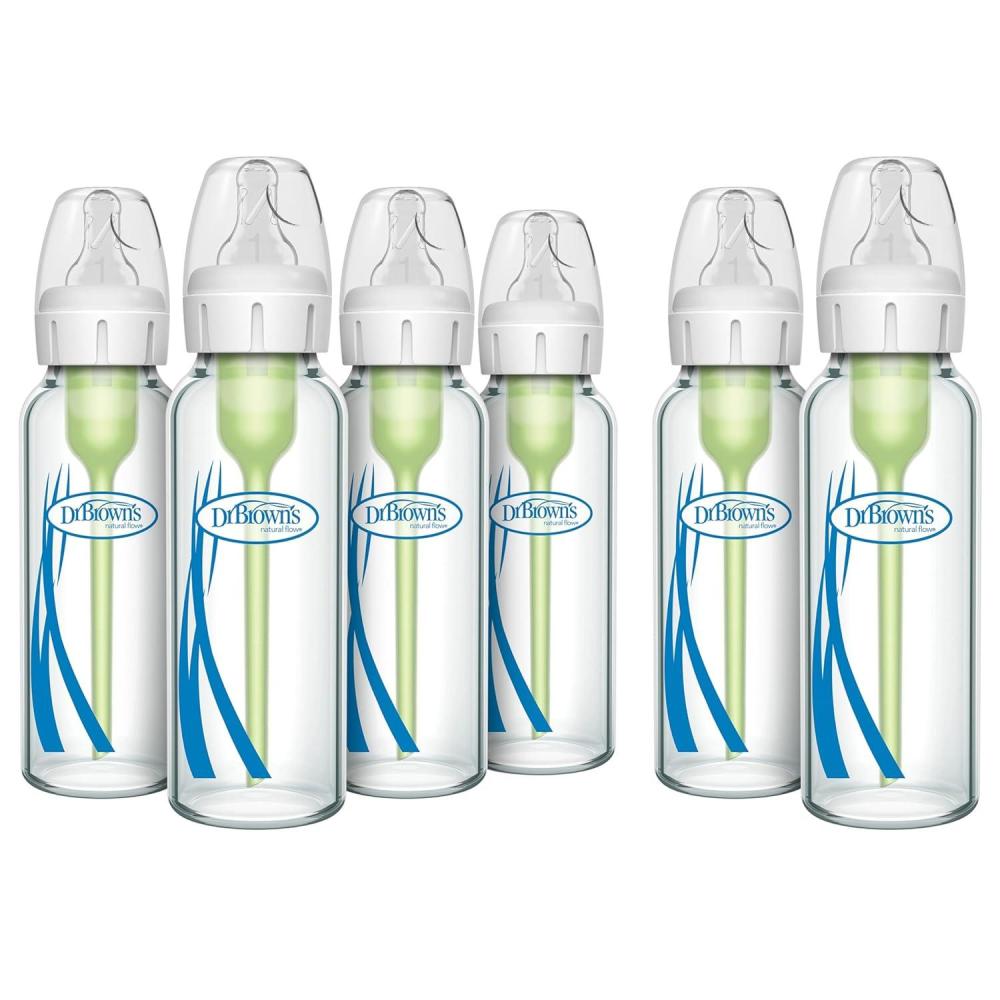 image:imageDr Browns AntiColic Options Narrow Glass Baby Bottle 8 oz250 mL with Level 1 Slow Flow Nipple 2Pack and 4Pack 0m