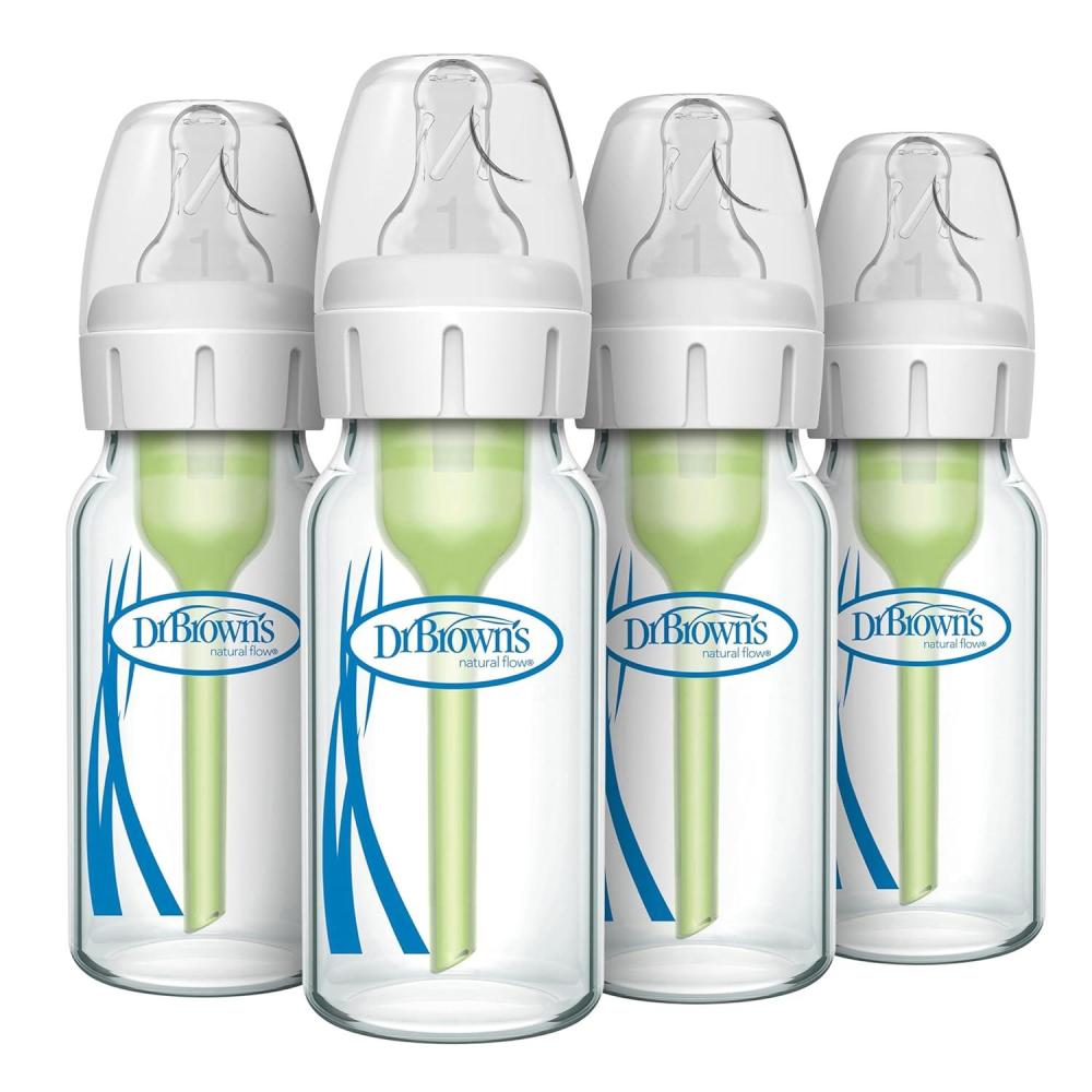 image:imageDr Browns AntiColic Options Narrow Glass Baby Bottle with Level 1 Slow Flow Nipple BPAFree 4 oz120 mL 0m 4 Count 2Pack