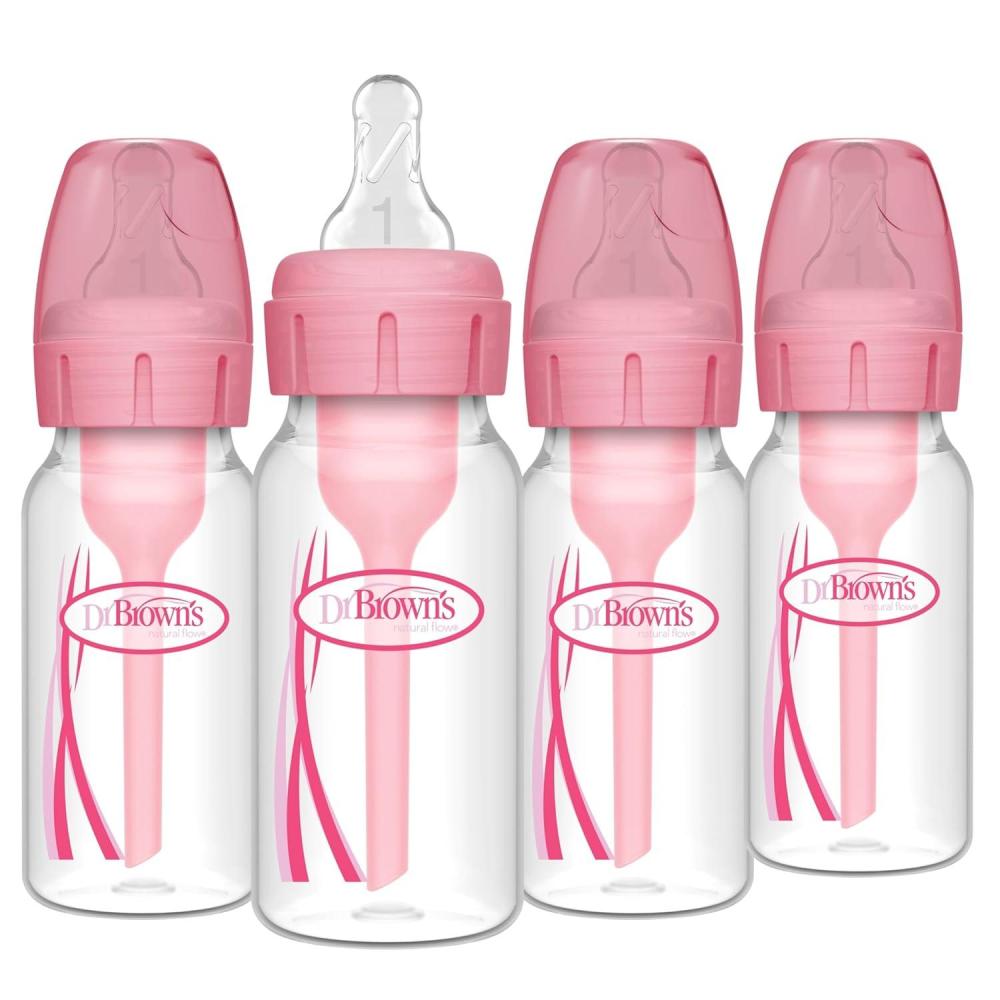 image:imageDr Browns Natural Flow AntiColic Options Narrow Baby Bottle Dream Adventure 8 oz250 mL with Level 1 Slow Flow Nipples 0m 4 PackPink 4 oz 4 Pack