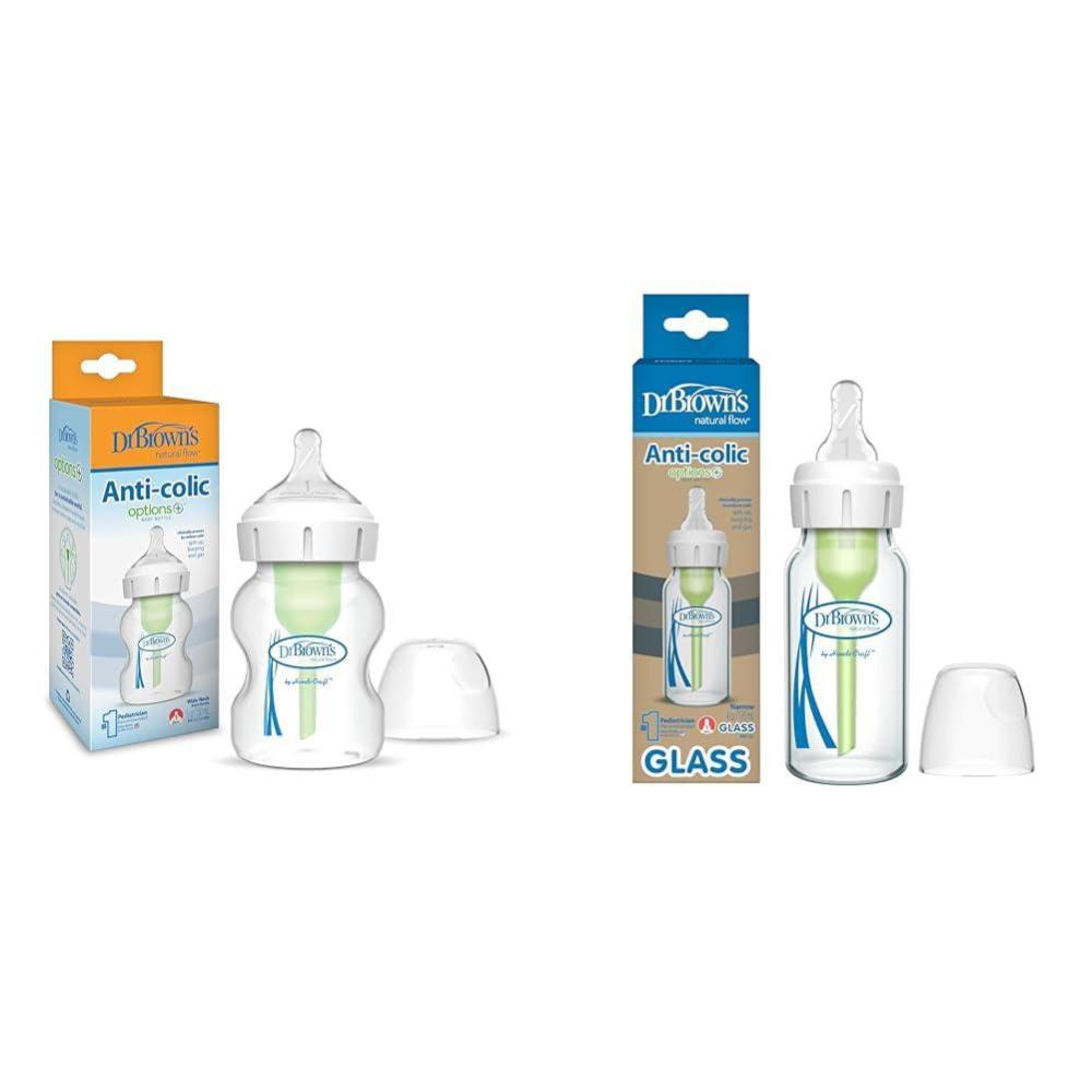 image:imageDr Browns Natural Flow AntiColic OptionsWideNeck Baby Bottle 5 oz150 mL Level 1 Nipple amp Natural Flow AntiColic Options Narrow Glass Baby Bottle 4 oz120 mL5 oz 1 Pack