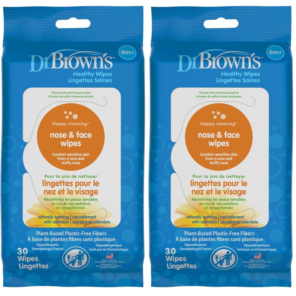 image:imageDr Browns Nose and Face Healthy Wipes Safe Cleaning and Moisturizing for Babies and Toddlers Hypoallergenic for Sensitive Skin 30 count 1Pack Packaging May Vary30 Count Pack of 2