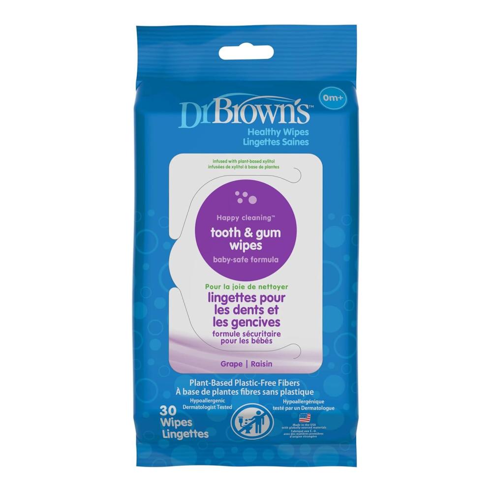 image:imageDr Browns Tooth and Gum Healthy Wipes FluorideFree Oral Care for Babies Grape Flavor 30 count 3Pack Packaging May Vary1 Pack Grape