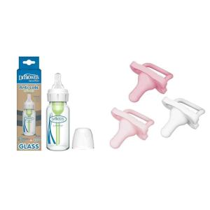 image:imageDr Browns AntiColic Options Narrow Glass Baby Bottle 4 oz Level 1 Slow Flow Nipple 1 Pack 0m and HappyPaci 100 Silicone Pacifier 06m BPA Free 3 Ct