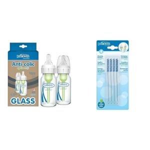 image:imageDr Browns AntiColic Options Narrow Glass Baby Bottle 4 oz Level 1 Slow Flow Nipple 2 Pack and Reusable Vent System Cleaning Brush 4 Pack