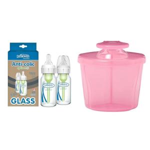image:imageDr Browns AntiColic Options Narrow Glass Baby Bottle 4 oz120 mL 2 Pack with Level 1 Slow Flow Nipple and Formula Dispenser for OnTheGo Feedings