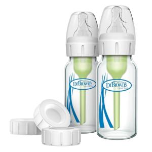 image:imageDr Browns AntiColic Options Narrow Glass Baby Bottle 4 oz120 mL and Travel and Storage Baby Bottle Caps for and Options Baby Bottles  3Pack
