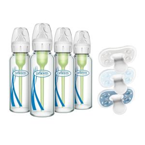 image:imageDr Browns AntiColic Options Narrow Glass Baby Bottle 8 oz 4 Pack and Advantage OnePiece Silicone Pacifier BlueLight BlueGray 06m 3 Pack BPA Free Bottle and Pacifier Bundle
