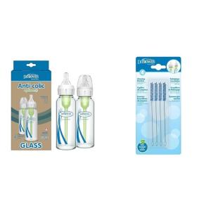 image:imageDr Browns AntiColic Options Narrow Glass Baby Bottle 8 oz250 mL 2 Pack with Level 1 Slow Flow Nipple 0m and Reusable Vent System Cleaning Bristle Brush 4 Pack
